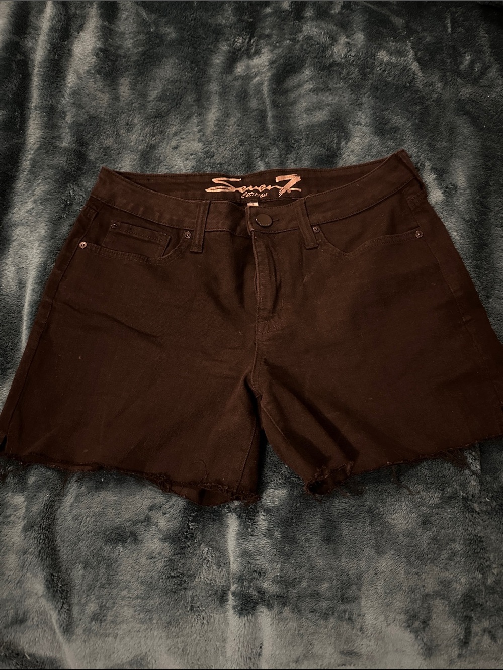 Seven7 Black Denim Raw-Hem Jean Shorts